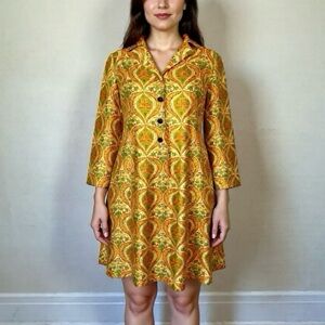 Vintage Chinese travel uniform silk shirtdress boho mod gogo mini dress 60s 70s